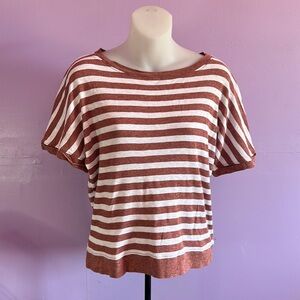 Rachel Zoe Tee S Brown White Striped Short Sleeve Pullover Casual Top